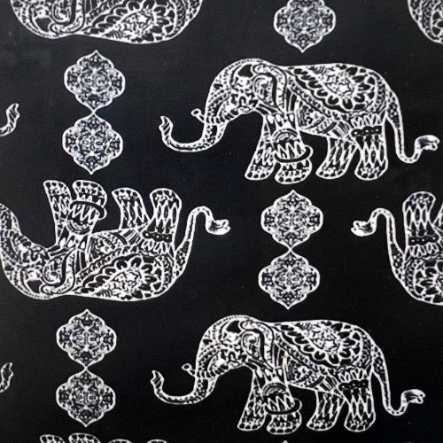 Marching Elephants in White on Black Head Hugger