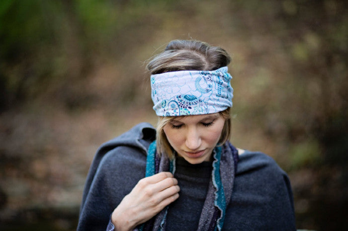 Teal, Cream and Charcoal Tie Dye Head Hugger